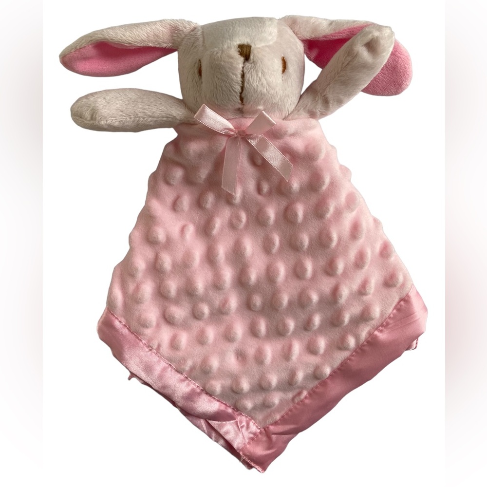 Pro Goleem Bunny Rabbit Pink 15" Lovey Blanket Minky Dot Satin Back.